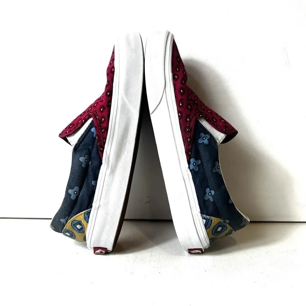 VANS OFF The Wall Red Mix Print Canvas Skate Shoes Women's 6 Low Lace Up Sneaker